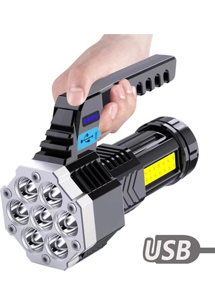 Cob 7 LED El Feneri Güçlü USB Şarj Edilebilir Torch El Taşınabilir Açık Hava Lambası El Feneri Hafif Abs Malzeme (Yurt Dışından)