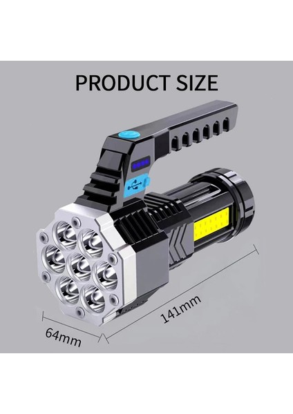 Cob 7 LED El Feneri Güçlü USB Şarj Edilebilir Torch El Taşınabilir Açık Hava Lambası El Feneri Hafif Abs Malzeme (Yurt Dışından)