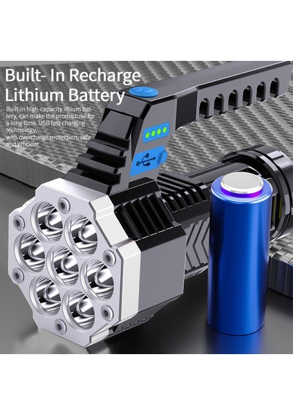 Cob 7 LED El Feneri Güçlü USB Şarj Edilebilir Torch El Taşınabilir Açık Hava Lambası El Feneri Hafif Abs Malzeme (Yurt Dışından)