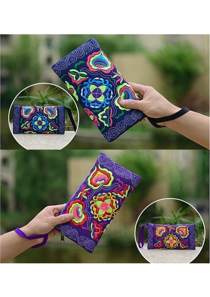 2019 Yeni Kadın Vintage Çin Etnik Çiçek Işlemeli Para Debriyaj Uzun Cüzdan Bozuk Para Cüzdanı Kart Sahipleri Çanta (Yurt Dışından) modelleri