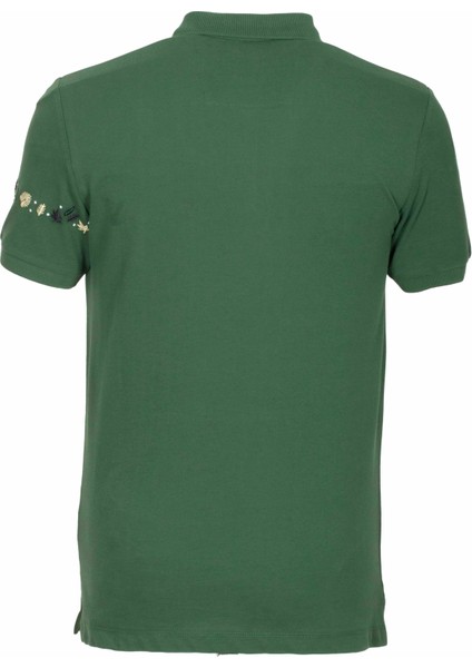 Erkek Polo Yaka Tişört Koyu Yeşil Pamuk Slim Fit Ribanalı Kol Nakışlı T-Shirt Ncs Jeans 1169 fırsatları