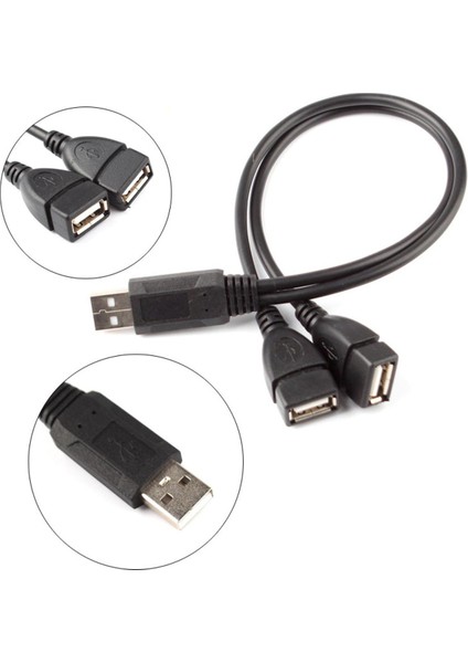 USB 2.0 A Erkek - 2 Çift Çift USB Dişi Splitter Kablo Uzatma Hub Şarj Cihazı Sync D #78970 (Yurt Dışından)