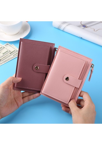 Kadın Moda Düz Renk Kredi Kartı Kımlık Kartı Çok Yuvalı Kart Tutucu Bayanlar Rahat Pu Deri Mini Bozuk Para Cüzdanı Cüzdan Kılıf Cep (Yurt Dışından)