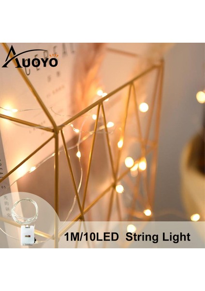 Auoyo LED Şerit Lightstring Oda Dekorasyonu Için Peri Işık Düğün Işık Hücreleri Pille Çalışan Tatil Bakır Tel Dize Işıklarıçok Modlu Garland Parti Dize Işıkları 1m / 10LED Sıcak Beyaz (Yurt Dışından)