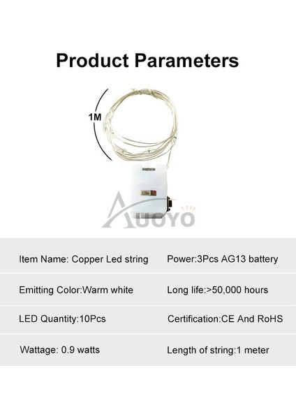 Auoyo LED Şerit Lightstring Oda Dekorasyonu Için Peri Işık Düğün Işık Hücreleri Pille Çalışan Tatil Bakır Tel Dize Işıklarıçok Modlu Garland Parti Dize Işıkları 1m / 10LED Sıcak Beyaz (Yurt Dışından) indirimleri
