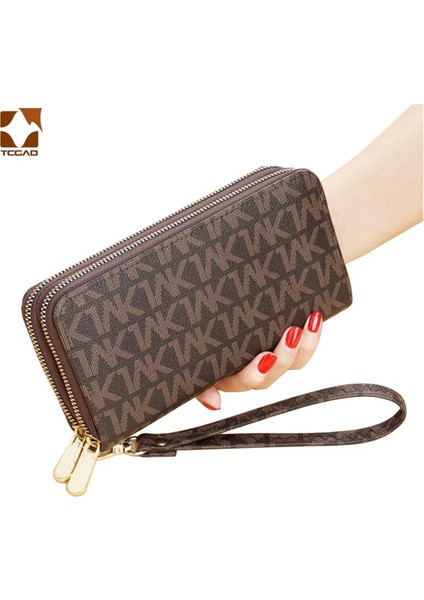 Kadın Uzun Cüzdan Çift Fermuarlı Manşonlar Çanta Büyük Mektup Moda Bileklik Cüzdan Telefon Portfel Damski Kart Tutucu Bayan Cüzdan (Yurt Dışından)