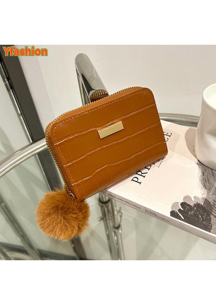 Yfashion Moda Kadın Timsah Desen Cüzdan Peluş Topu ile Rahat Düz Renk Bozuk Para Cüzdanı Pu Deri Fermuar Cüzdan (Yurt Dışından)