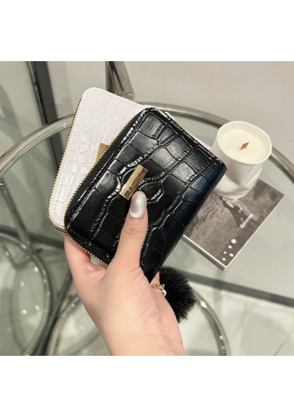 Yfashion Moda Kadın Timsah Desen Cüzdan Peluş Topu ile Rahat Düz Renk Bozuk Para Cüzdanı Pu Deri Fermuar Cüzdan (Yurt Dışından)