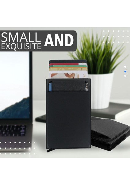 Slanke Rfid Akıllı Cüzdan Kart Sahibinin Metal Ince Ince Erkek Kadın Cüzdan Pop Up Minimalist Cüzdan Küçük Siyah Çanta Metal Vallet (Yurt Dışından)