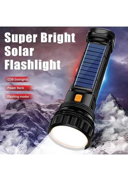 1000 Lümen 9 LED Güneş Enerjili El Feneri, Acil Durum Strobe Işık 1200 Mah Pil Kaynağı Hızlı Şarj USB Şarj Kablosu (Yurt Dışından) modelleri