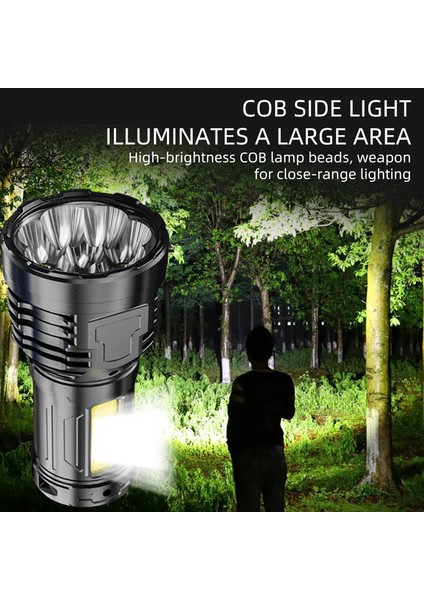 LED El Feneri Cob Yan Işık USB Şarj Edilebilir El Feneri Açık Taşınabilir Lamba 4 Modu Kamp Yürüyüş Balıkçılık Avcılık Için Su Geçirmez Işık (Yurt Dışından)