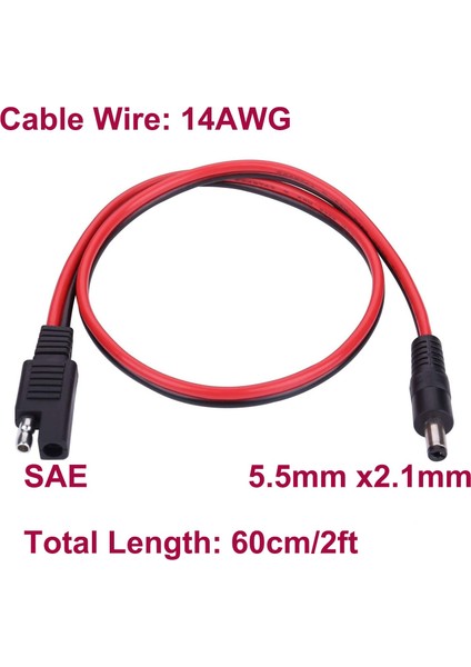 Sae Fişi Dc 5.5mm x 2.1mm Erkek Kablolar, Sae Polarite Ters ve Otomotiv Rv Güneş Paneli Için Dc 8mm Adaptör 14AWG 2ft (Yurt Dışından) fırsatları