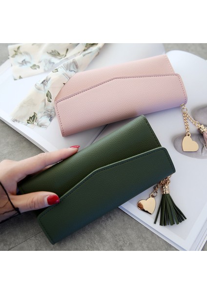 Kadın Deri Ince Cüzdan Uzun Tasarım Üçe Katlanmış Kredi Kartı Tutucu Organizatör Çanta Bayan Kadın Moda Kısa Bozuk Para Cüzdanı Para Çantası (Yurt Dışından)