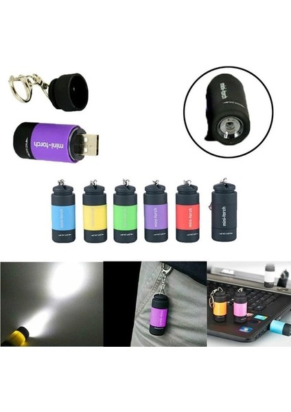 Mini LED El Fenerleri Mini Anahtarlık Cep Torch USB Şarj Edilebilir Su Geçirmez Anahtarlık Torch Lambası (Yurt Dışından)