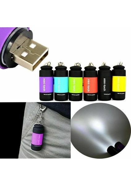 Mini LED El Fenerleri Mini Anahtarlık Cep Torch USB Şarj Edilebilir Su Geçirmez Anahtarlık Torch Lambası (Yurt Dışından)