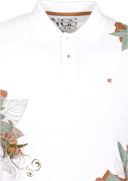 Erkek Polo Yaka Tişört Beyaz Pamuk Slim Fit Ribana'lı Kol Floral Desenli T-Shirt Ncs Jeans 1189 fiyatları