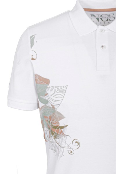 Erkek Polo Yaka Tişört Beyaz Pamuk Slim Fit Ribana'lı Kol Floral Desenli T-Shirt Ncs Jeans 1189 fırsatları