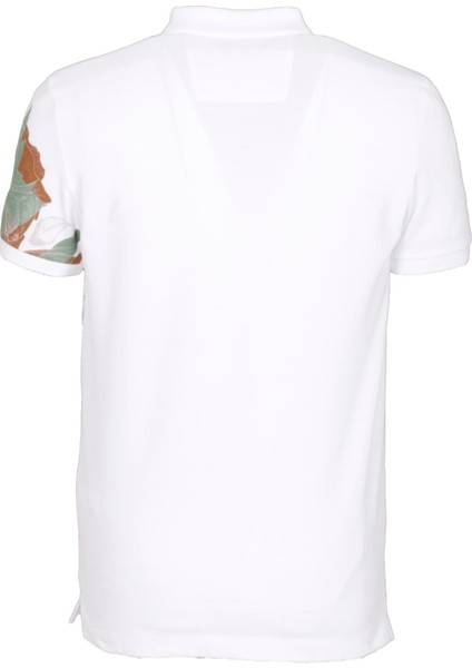 Erkek Polo Yaka Tişört Beyaz Pamuk Slim Fit Ribana'lı Kol Floral Desenli T-Shirt Ncs Jeans 1189 indirimleri