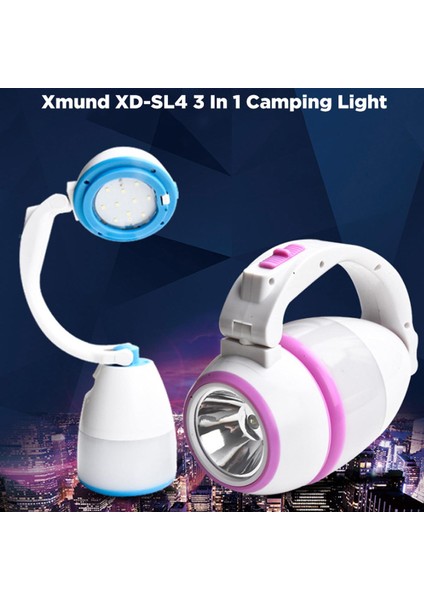 3'ü 1 Arada Çok Fonksiyonlu LED Kamp Işığı USB Şarjlı Dış Mekan Lambası El Feneri (Yurt Dışından)