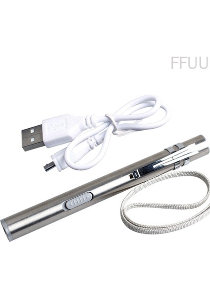 [rongcai] [hazır Stok] Paslanmaz Çelik Mini LED El Feneri Klipsli Şarj Edilebilir USB Şarjı (Yurt Dışından)