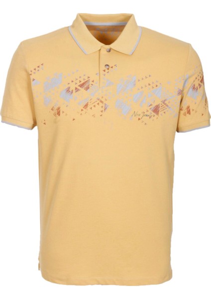 Erkek Polo Yaka Tişört Sarı Slim Fit Ribanalı Pamuk Desenli T-Shirt Ncs Jeans 1214
