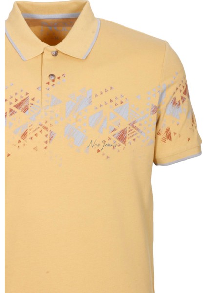 Erkek Polo Yaka Tişört Sarı Slim Fit Ribanalı Pamuk Desenli T-Shirt Ncs Jeans 1214