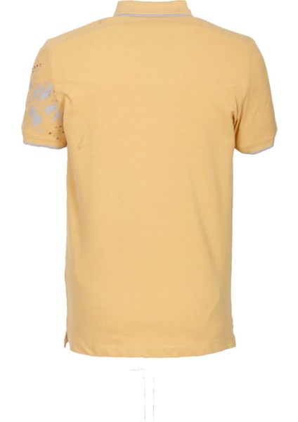 Erkek Polo Yaka Tişört Sarı Slim Fit Ribanalı Pamuk Desenli T-Shirt Ncs Jeans 1214