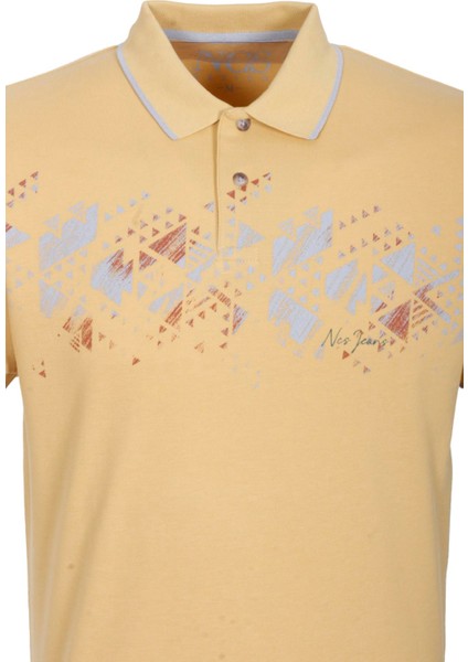 Erkek Polo Yaka Tişört Sarı Slim Fit Ribanalı Pamuk Desenli T-Shirt Ncs Jeans 1214