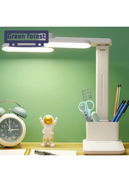 Yeşil Orman LED Masa Lambası Kısılabilir Yurt Yatak Odası USB Şarj LED Okuma Lambası (Yurt Dışından)