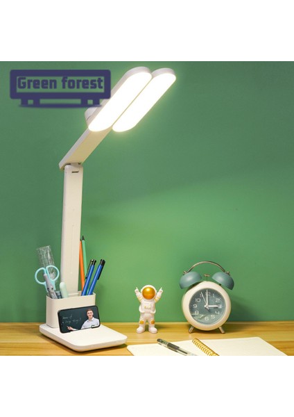 Yeşil Orman LED Masa Lambası Kısılabilir Yurt Yatak Odası USB Şarj LED Okuma Lambası (Yurt Dışından)