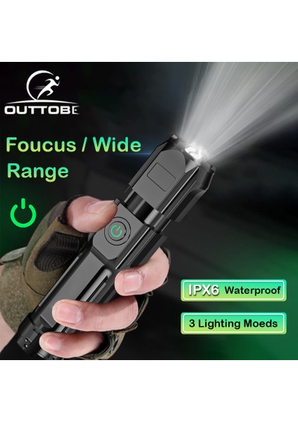 Outtobe Işık Güçlü Işık Şarj Edilebilir Zoom Süper Parlak Xenon Özel Kuvvetler Ev Açık Taşınabilir LED Gece Lambası (Yurt Dışından) fiyatları