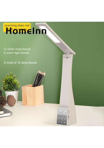 Homeınn Masa Lambası Kısılabilir Çok Fonksiyonlu LED Masa Lambası, Çalar Saat Hoparlörlü (Yurt Dışından)