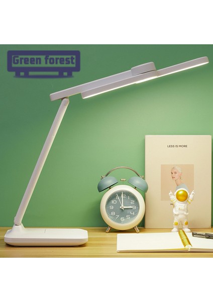 Yeşil Orman LED Masa Lambası Kısılabilir Yurt Yatak Odası USB Şarj LED Okuma Lambası (Yurt Dışından)