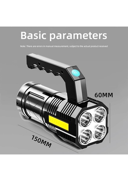 Abs El Feneri USB Şarj LED Torch Su Geçirmez Şarj Edilebilir Süper Parlak El Feneri Cob Yan Işık Açık Projektör Çalışma Için (Yurt Dışından)