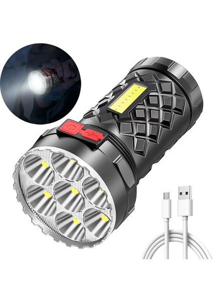 USB Şarj Edilebilir El Feneri Güçlü Işık 7led + Cob Çalışma Işığı Lambası Taşınabilir Ultra Parlak Uzun Menzilli Açık Ev LED Çok Fonksiyonlu El Feneri (Yurt Dışından) fiyatları