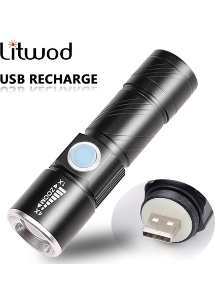 Xp-G Q5 Taşınabilir USB Kullanışlı Güçlü LED El Feneri Şarj Edilebilir Torch Flaş Işığı Bisiklet Cep Yakınlaştırılabilir Lamba Dahili Pil 10W-ALTIN (Yurt Dışından)