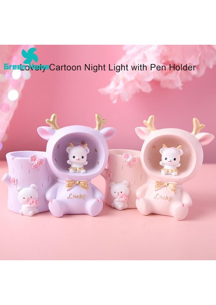 Yeşil Ev LED Başucu Lambası Sevimli Görünüm Kalem Tutucu ile Güzel Karikatür Gece Lambası (Yurt Dışından)