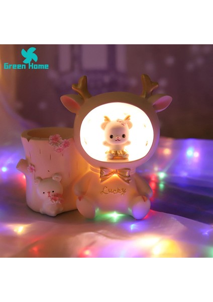 Yeşil Ev LED Başucu Lambası Sevimli Görünüm Kalem Tutucu ile Güzel Karikatür Gece Lambası (Yurt Dışından) fırsatları