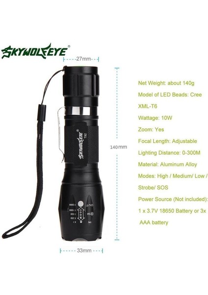 Taktik LED El Feneri G700 X800 Shadowhawk Parlak Yakınlaştırma Torch Sınıfı Siyah (Yurt Dışından)