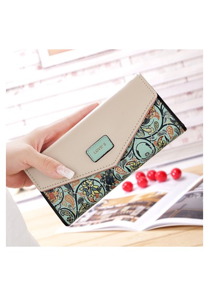 Bileklik Moda Zarf Kadın Cüzdan Hit Renk 3 Kat Çiçekler Baskı Pu Deri Cüzdan Uzun Bayanlar Debriyaj Para Telefon Çanta (Yurt Dışından)