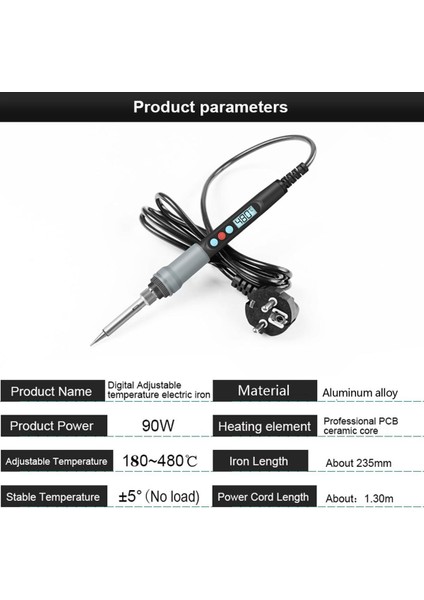 Handskıt 90W Sabit Sıcaklık Elektrikli Havya 180~480°C Sıcaklık Ayarlanabilir LCD Ekran°c/℉dönüşüm Elektrikli Ütü (Yurt Dışından)