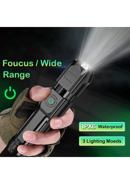 T6 Güçlü Zoom El Feneri Parlak LED El Feneri Dış Mekan Odaklama Torchlight Taşınabilir Ev Acil Durum Lambası Dahili Pil USB Şarj Edilebilir Torchlight Penlight Su Geçirmez (Yurt Dışından)