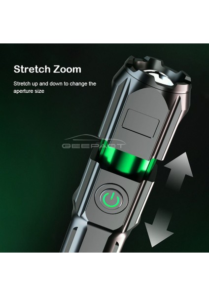 T6 Güçlü Zoom El Feneri Parlak LED El Feneri Dış Mekan Odaklama Torchlight Taşınabilir Ev Acil Durum Lambası Dahili Pil USB Şarj Edilebilir Torchlight Penlight Su Geçirmez (Yurt Dışından)