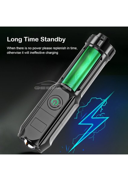T6 Güçlü Zoom El Feneri Parlak LED El Feneri Dış Mekan Odaklama Torchlight Taşınabilir Ev Acil Durum Lambası Dahili Pil USB Şarj Edilebilir Torchlight Penlight Su Geçirmez (Yurt Dışından)