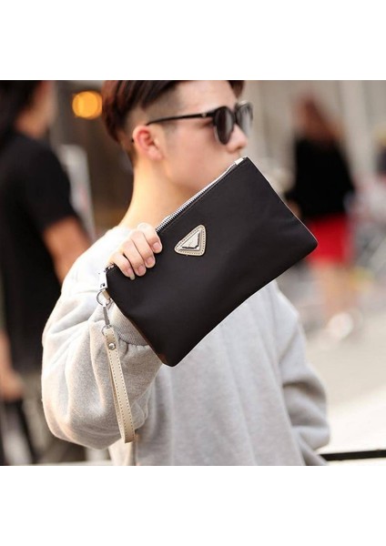 Su Geçirmez Naylon Iş Debriyaj Erkek Eğlence Çanta Telefon Çantası Metal Bilek Çantası Uzun Cüzdan (Siyah) - Intl (Yurt Dışından)