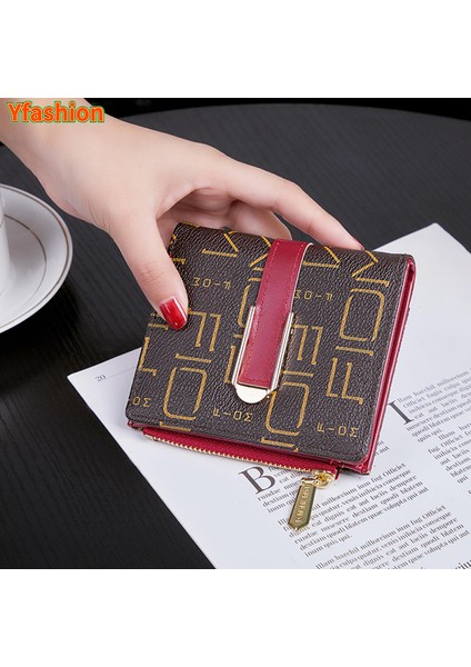Yfashion Moda Kadın Küçük Cüzdan Retro Mektup Baskı Bozuk Para Cüzdanı Pu Deri Çoklu Kart Yuvası Kart Sahibinin (Yurt Dışından)