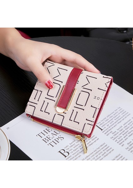 Yfashion Moda Kadın Küçük Cüzdan Retro Mektup Baskı Bozuk Para Cüzdanı Pu Deri Çoklu Kart Yuvası Kart Sahibinin (Yurt Dışından)