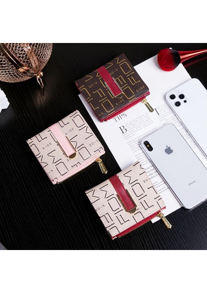 Yfashion Moda Kadın Küçük Cüzdan Retro Mektup Baskı Bozuk Para Cüzdanı Pu Deri Çoklu Kart Yuvası Kart Sahibinin (Yurt Dışından)