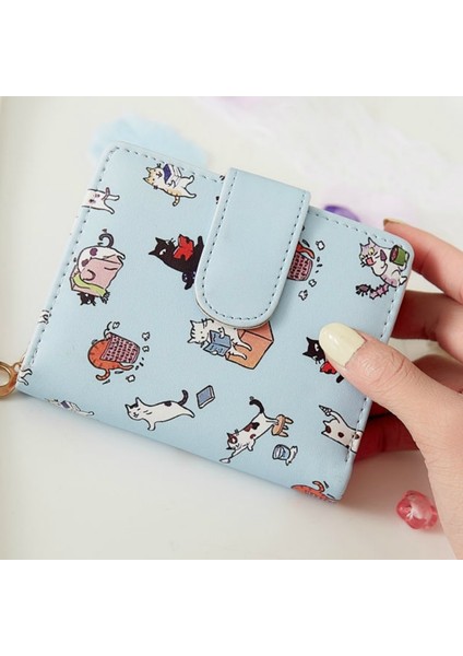 Cüzdan Kadın Karikatür Baskı Kawaii Para Cepleri Kart Tutucu Mini Çanta Bayan Kore Tarzı Çile Katlanabilir Şık Pu Deri Yeni (Yurt Dışından)