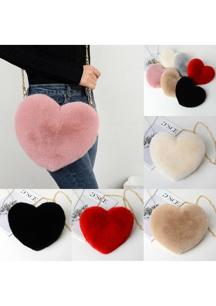2021 Yeni Kadın Moda Kalp Şeklinde Çanta Kadın Zincir Askılı Çanta Peluş Aşk Omuz Crossbody Çanta Sevgililer Günü Hediyesi (Yurt Dışından)